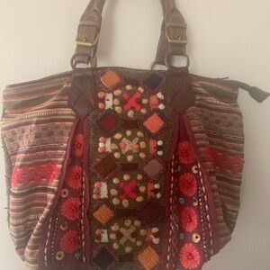 Embroidered vintage Boho has beadwork crochet needle different textures, hippie